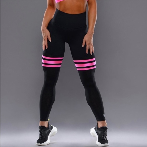 Bombshell Sportswear Thigh High Sock leggings Hot Pink Neon Black Sz S - Picture 3 of 16